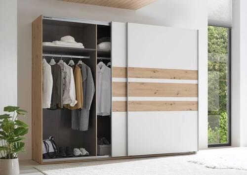 Schwebetürenschrank B: 270 cm Catania, Weiß/Eiche Artisan - Weiß/Eiche Artisan, MODERN, Holzwerkstoff (270/210/60cm) - Livetastic