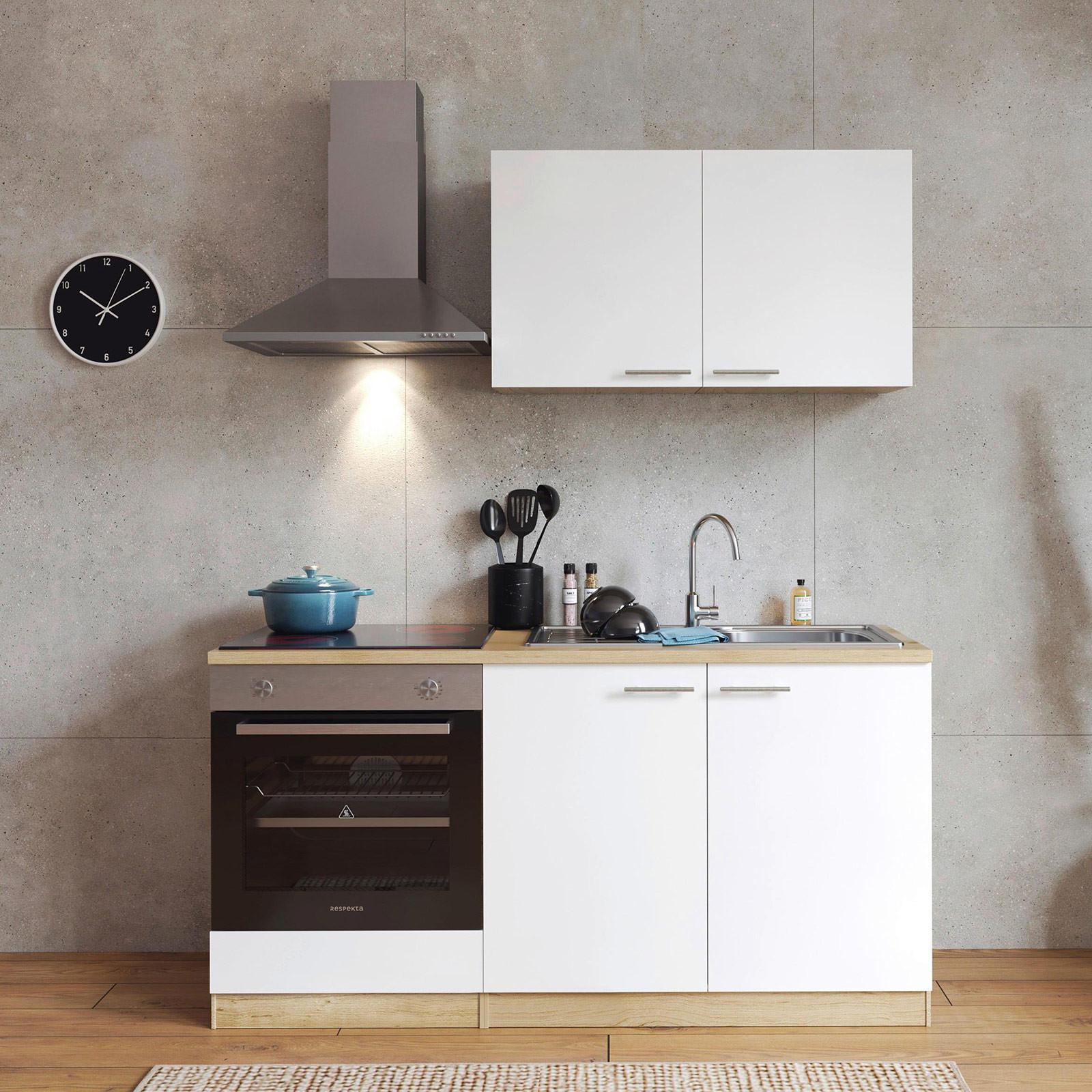 MINIKÜCHE Merle Weiß B: 160 cm - Eichefarben/Weiß, Design, Holzwerkstoff (160cm) - Respekta