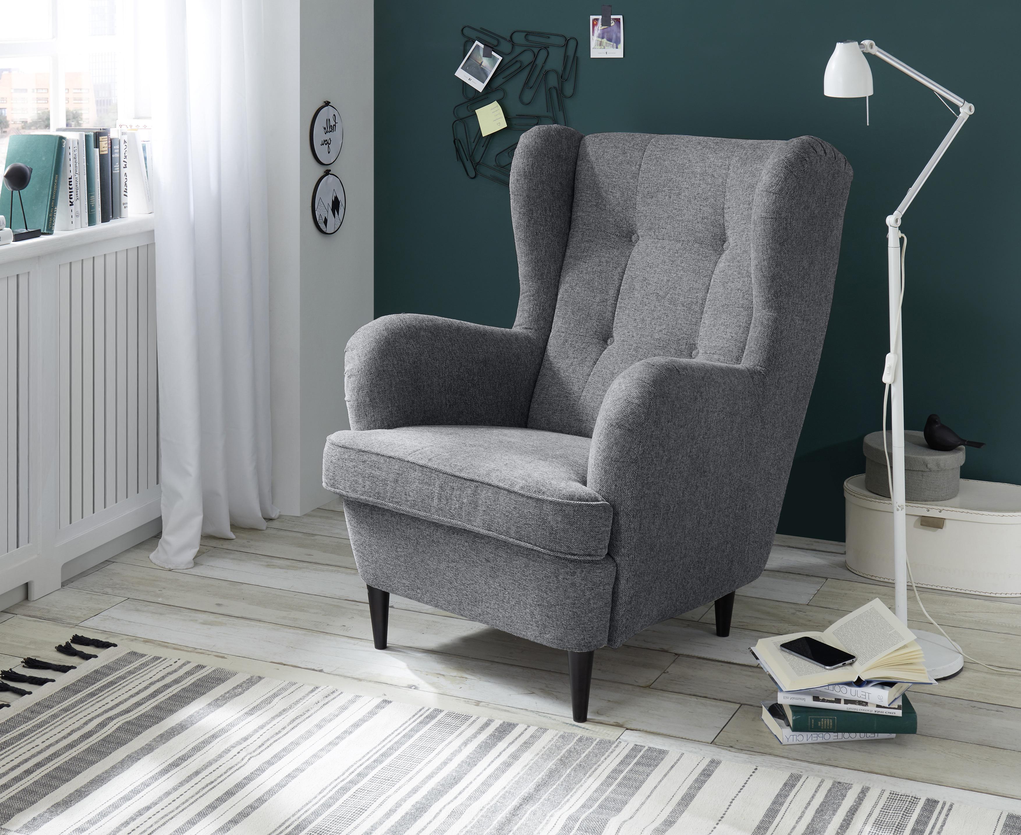 Ohrensessel Oskar Webstoff Anthrazit - Anthrazit/Schwarz, Basics, Holzwerkstoff/Textil (78/102/98cm) - MID.YOU