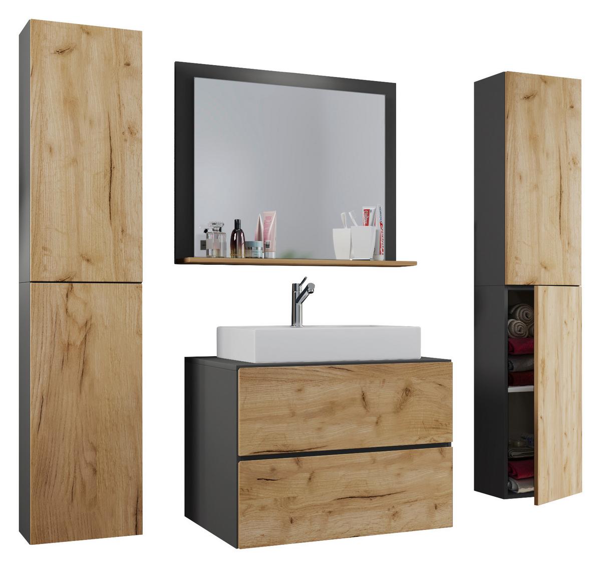 Badmöbel-Set 5-Tlg. Lendas B: 127cm Anthrazit/Eiche Dekor - Honigeiche/Anthrazit, MODERN, Keramik/Holzwerkstoff (127cm) - MID.YOU