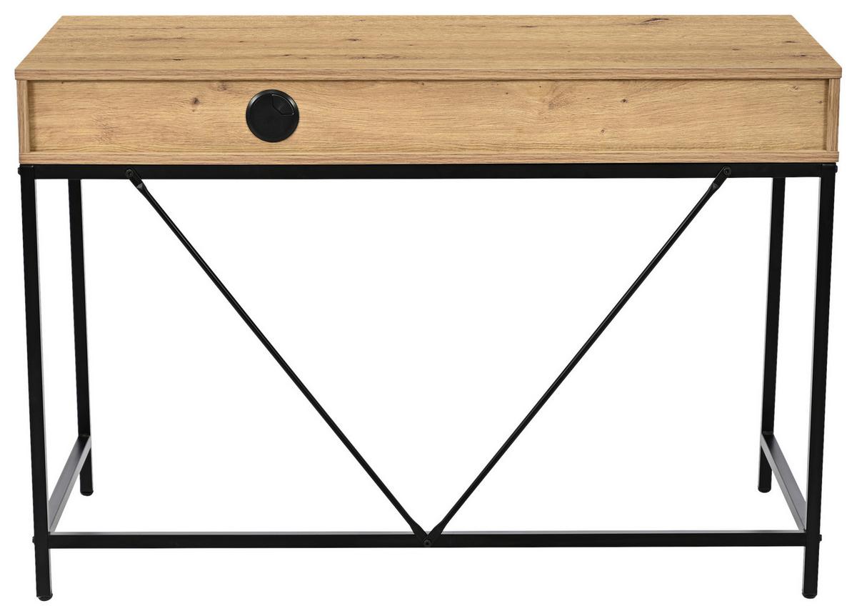 Schreibtisch Erich 2 Schwarz/Eiche Artisan B: 110cm - Schwarz/Eiche Artisan, MODERN, Holzwerkstoff/Metall (110/75/46cm)