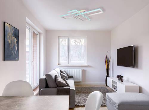 LED-Deckenleuchte 67209-60d - Silberfarben/Opal, Design, Kunststoff/Metall (100/69,5/13,5cm) - Globo