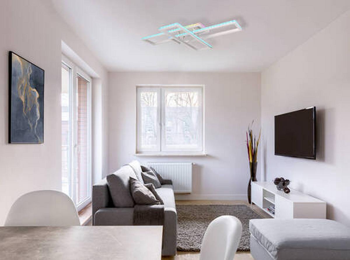 LED-Deckenleuchte 67209-60d - Silberfarben/Opal, Design, Kunststoff/Metall (100/69,5/13,5cm) - Globo