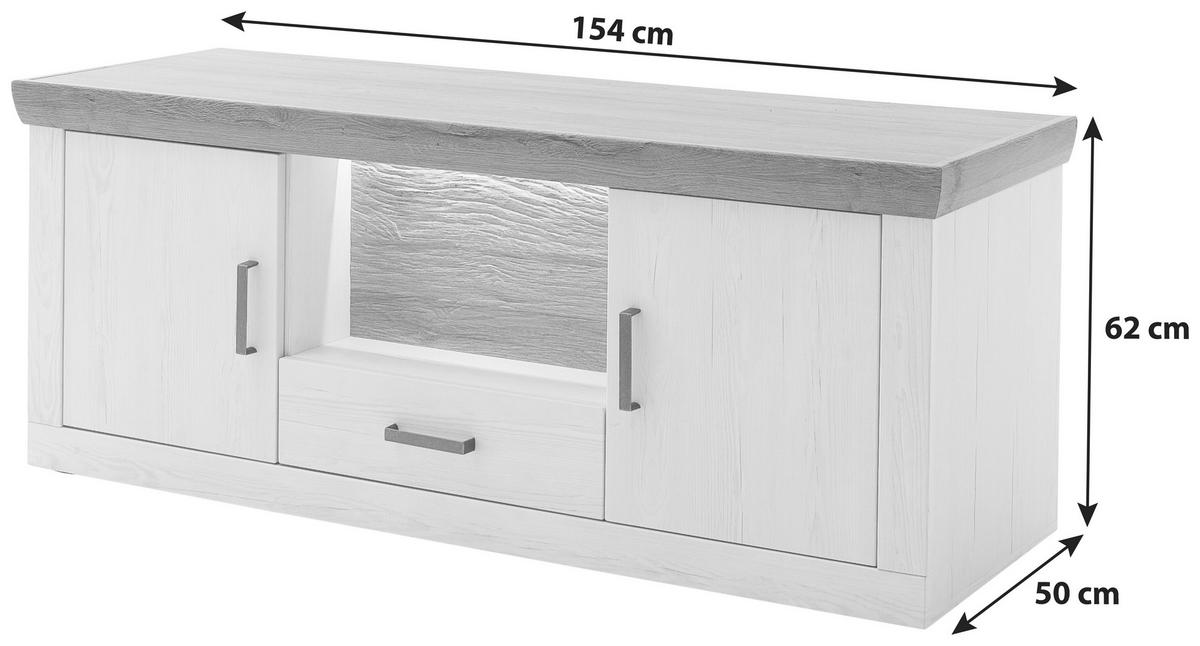 Lowboard Madrid B: 154 cm Eiche Dekor/Pinienfarben - Eichefarben/Schwarz, Design, Holzwerkstoff (154/62/50cm) - MID.YOU