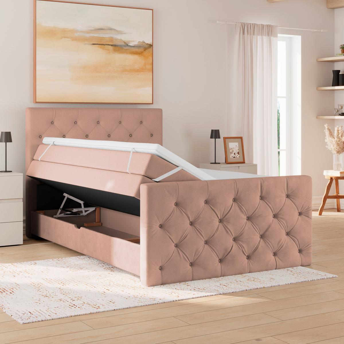 Boxspringbett Elio Altrosa 140x200 cm H2 - Beige/Schwarz, ROMANTIK / LANDHAUS, Textil (140/200cm) - James Wood