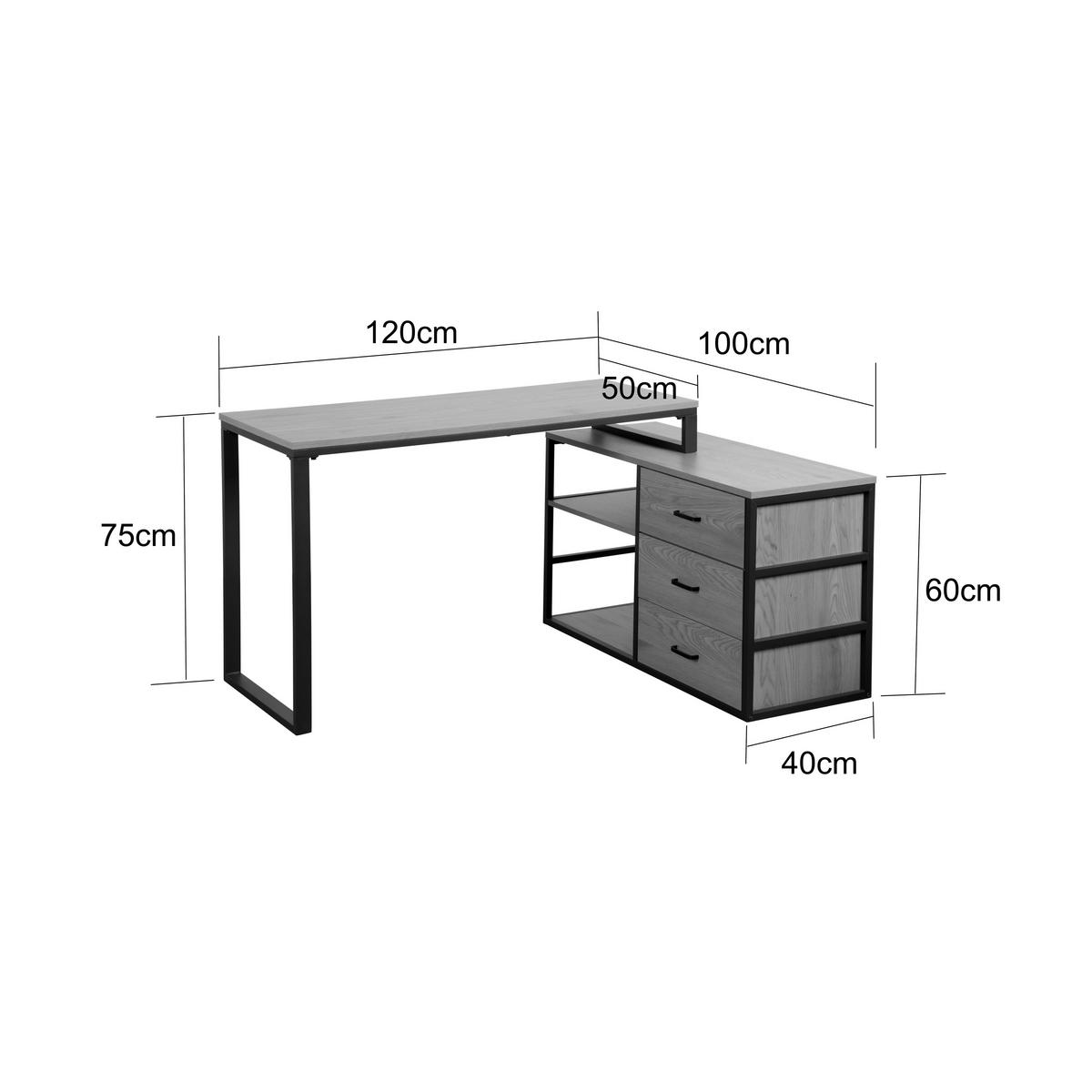 Eckschreibtisch Flux Schwarz/Eichefarben L: 140 cm - Eichefarben/Schwarz, MODERN, Holzwerkstoff/Metall (140/100/75cm) - Livetastic