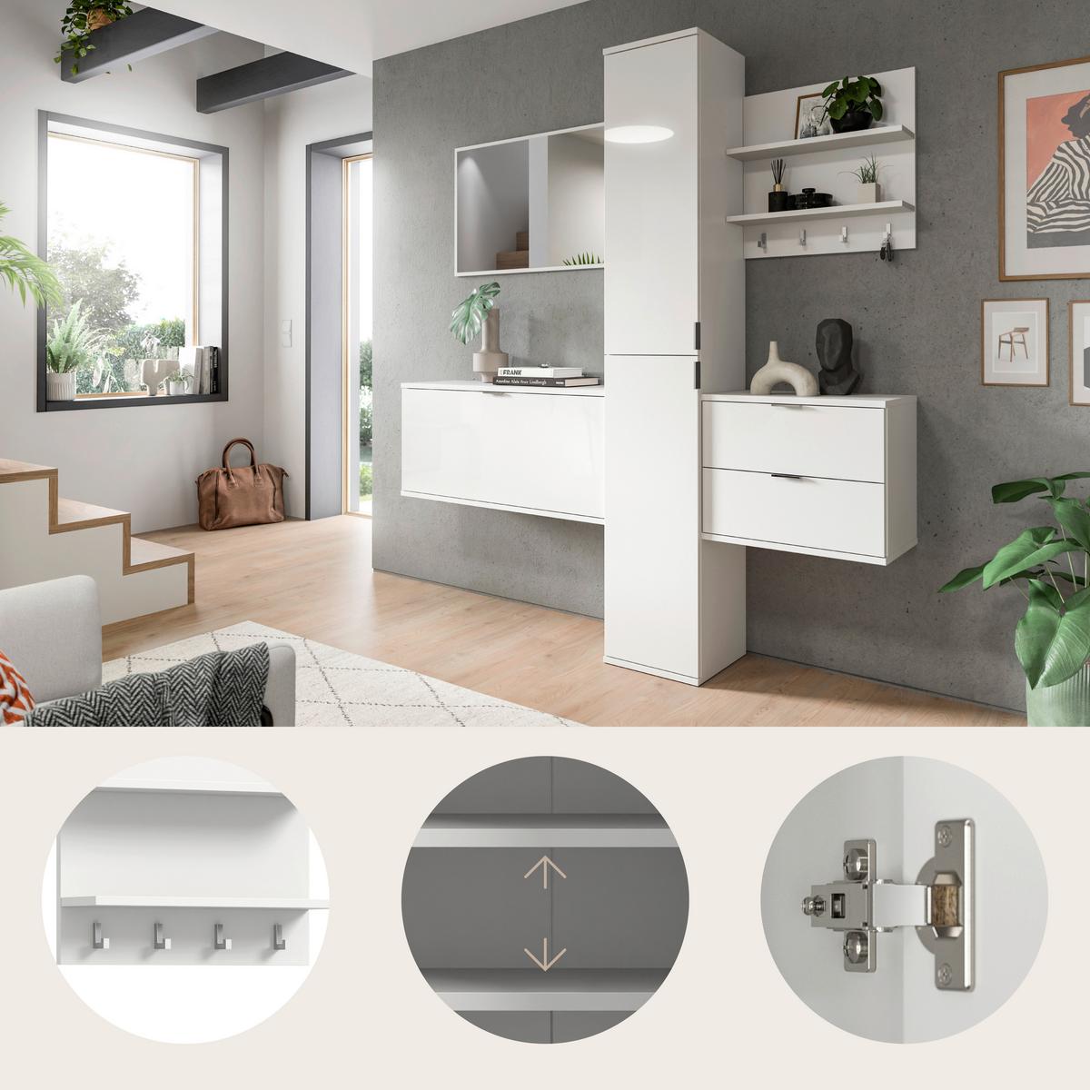 Garderobe Projekt X Weiß T: 174 cm - Weiß Hochglanz/Weiß, Design, Holzwerkstoff - Livetastic