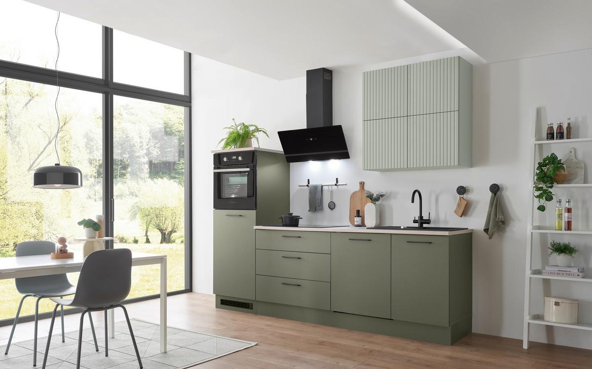 Kuchyňský blok bez spotřebičů MINT - černá/zelená, Design, kov/kompozitní dřevo (260cm) - MID.YOU