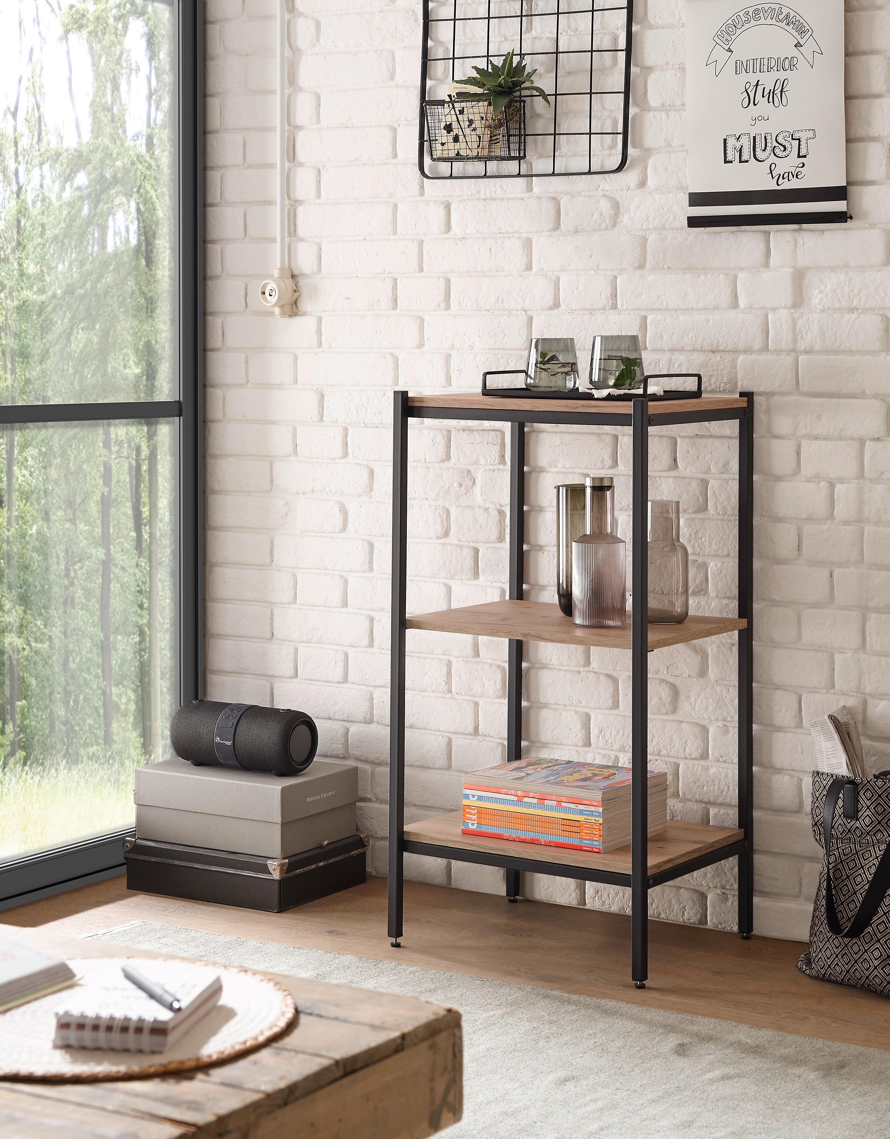 REGÁL RACK - čierna/farba duba, Basics, kov/kompozitné drevo (50/95/40cm) - P & B