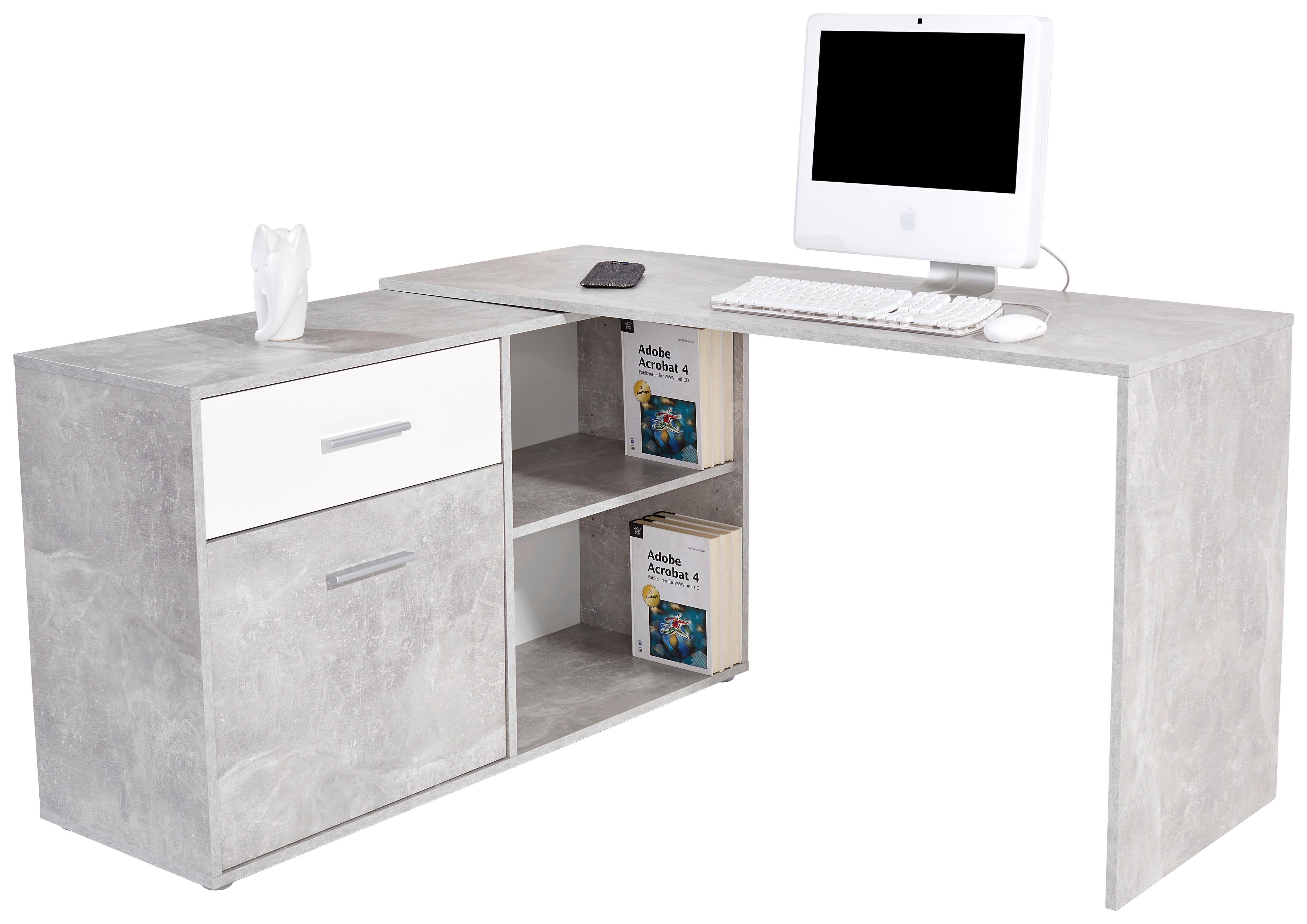 Eckschreibtisch Mit Stauraum B 138cm H 74cm Prag, Betonoptik - Weiß/Grau, MODERN, Holzwerkstoff (138/74/120cm)
