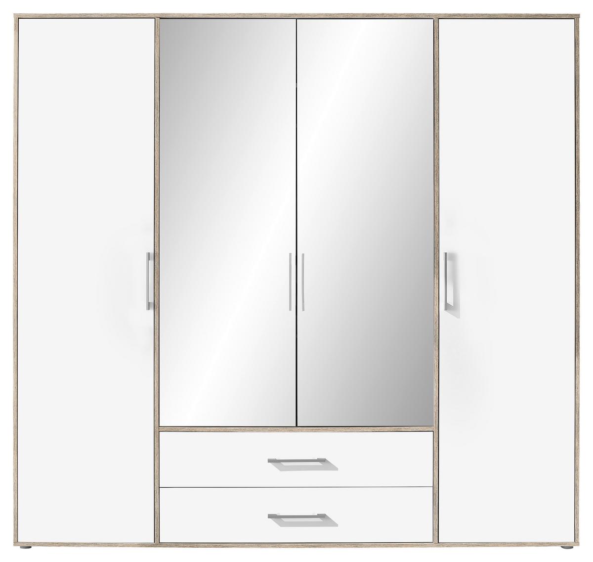 Kleiderschrank Mit Spiegel 4trg Lembo San Remo/weiß B: 206 Cm - Alufarben/Weiß, KONVENTIONELL, Glas/Holzwerkstoff (206/195/60cm)