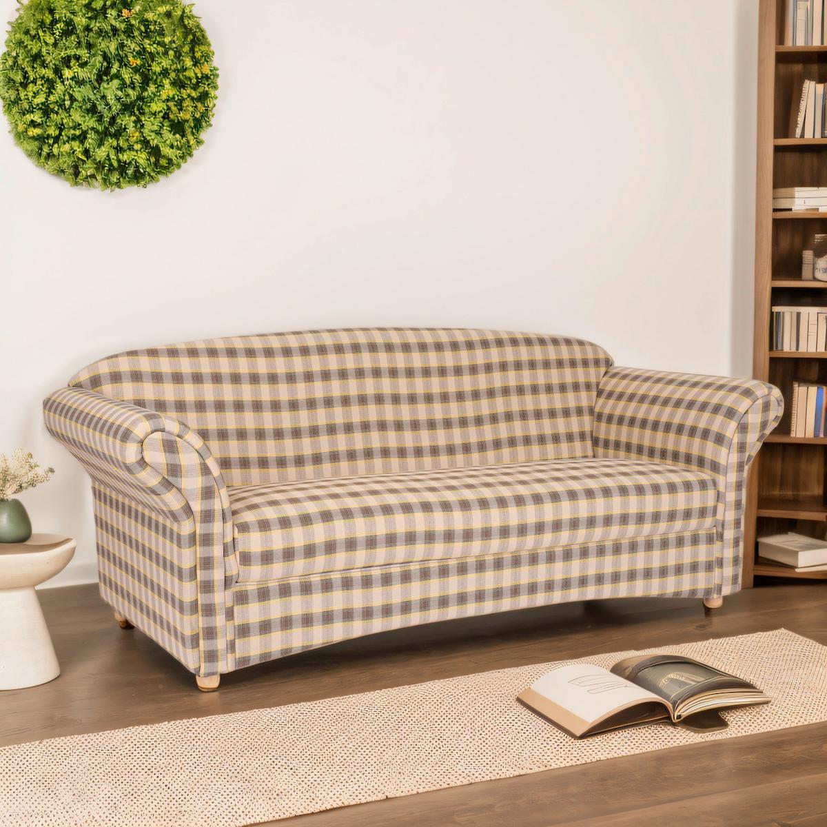3-Sitzer Loretta, Hellbraun kariert, ca. 204x83x85 cm - Hellbraun/Braun, Basics, Holz/Textil (204/83/85cm)