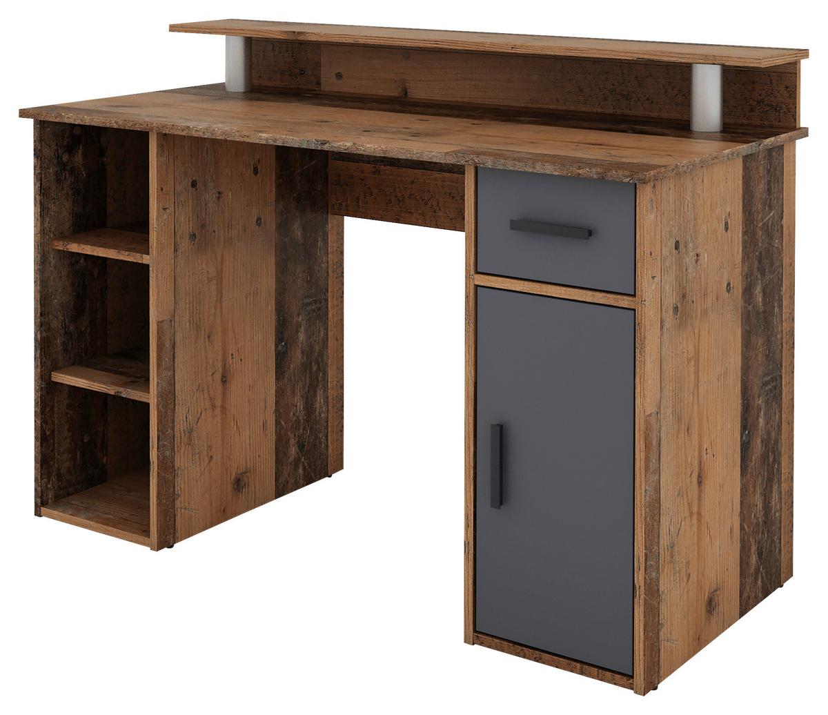 Schreibtisch mit Stauraum B 120 cm Diego, Alteiche Dekor - Alteiche/Anthrazit, MODERN, Holzwerkstoff (120/88/55cm) - MID.YOU