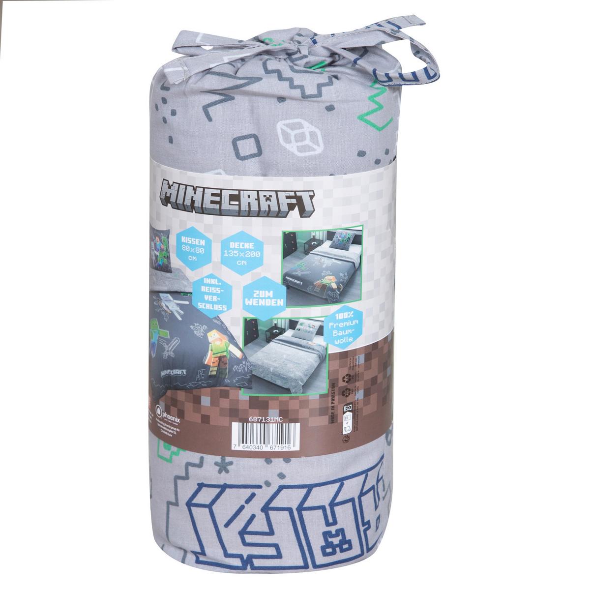 Wendebettwäsche Minecraft - Dunkelgrau/Hellgrau, Naturmaterialien/Textil (135/200cm)