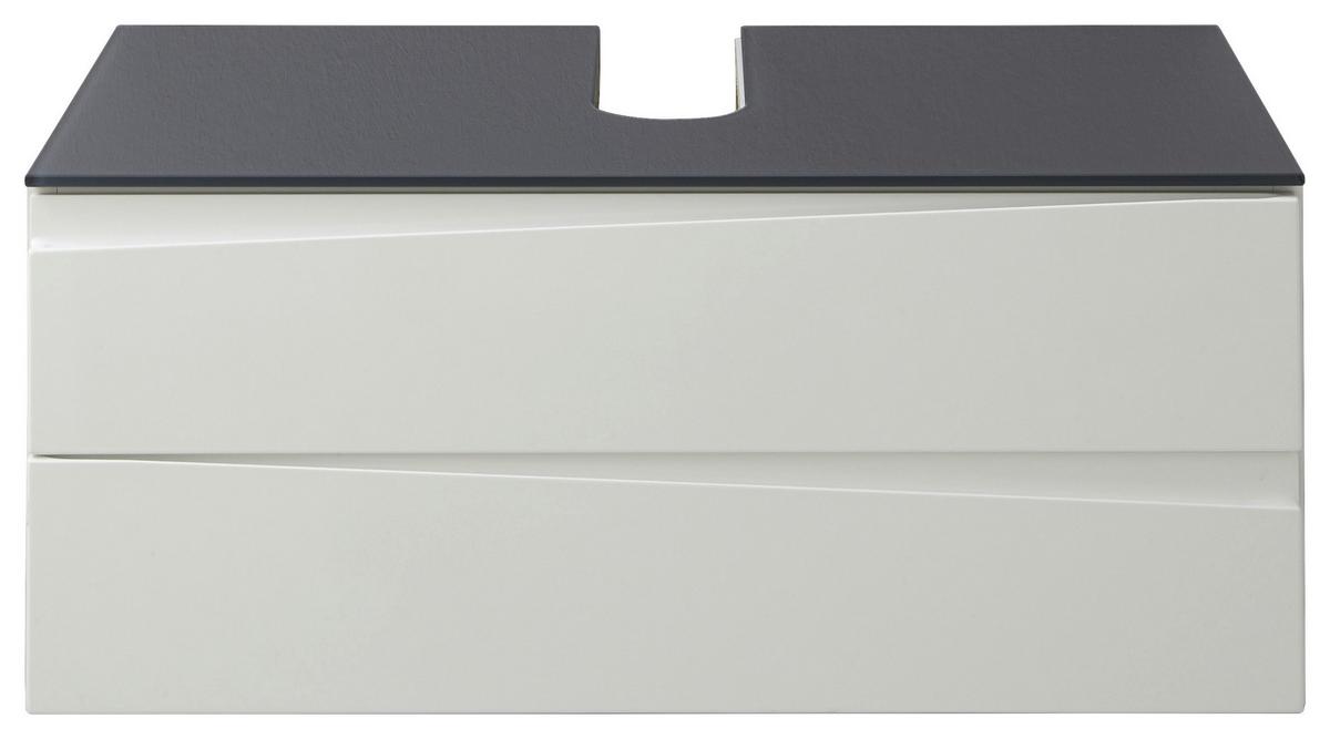 Waschbeckenunterschrank Shape B: 80cm Weiß Hochglanz - Weiß Hochglanz/Grau, MODERN, Glas/Holzwerkstoff (80/33/47cm) - MID.YOU