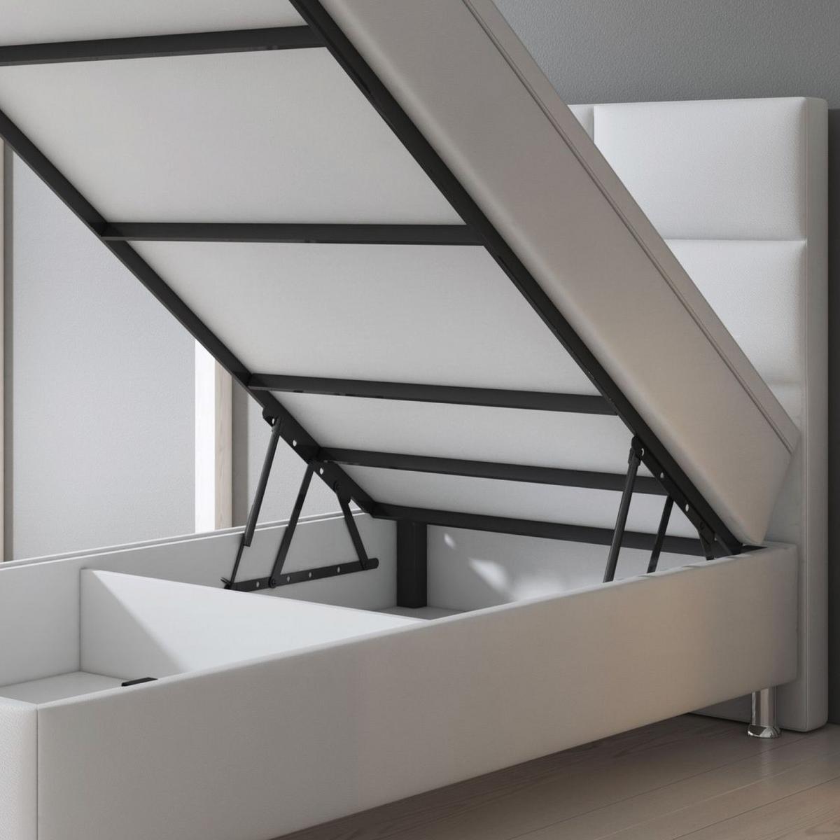 Boxspringbett Mit Topper 90x200 Cm Miami-Bk - Silberfarben/Weiß, KONVENTIONELL, Leder/Textil (90/115/210cm) - MID.YOU