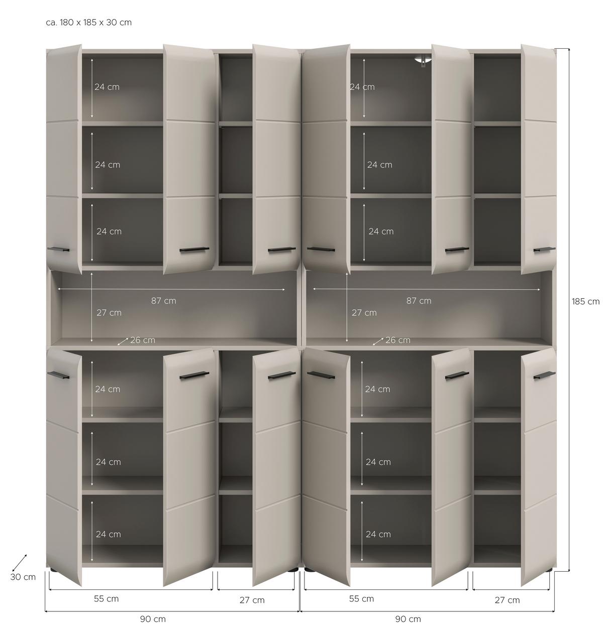 Badezimmer Ice Kaschmir B: 180cm - Kaschmir/Schwarz, Trend, Holzwerkstoff (180cm) - MID.YOU