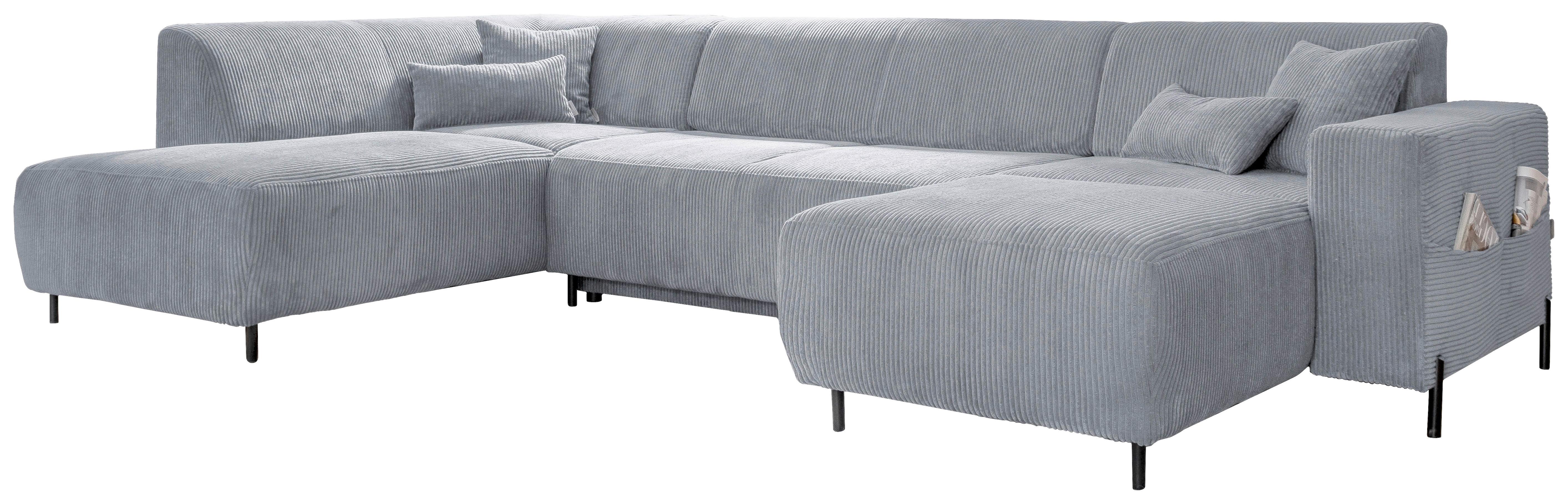 Sedacia súprava CÉLINE U, ľavá, svetlosivý menčester - čierna/svetlosivá, kov/textil (192/330/165cm)