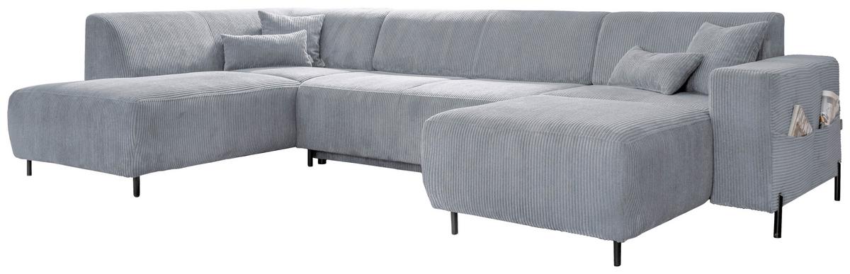 Sedací souprava CÉLINE U, levá, světle šedý manšestr - černá/světle šedá, kov/textil (192/330/165cm) - MID.YOU