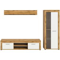 Wohnwand Jam Eiche Dekor Weiß 3-teilig B: 235 cm - Eiche Wotan/Schwarz, Design, Glas/Holzwerkstoff (235/159/35cm) - MID.YOU