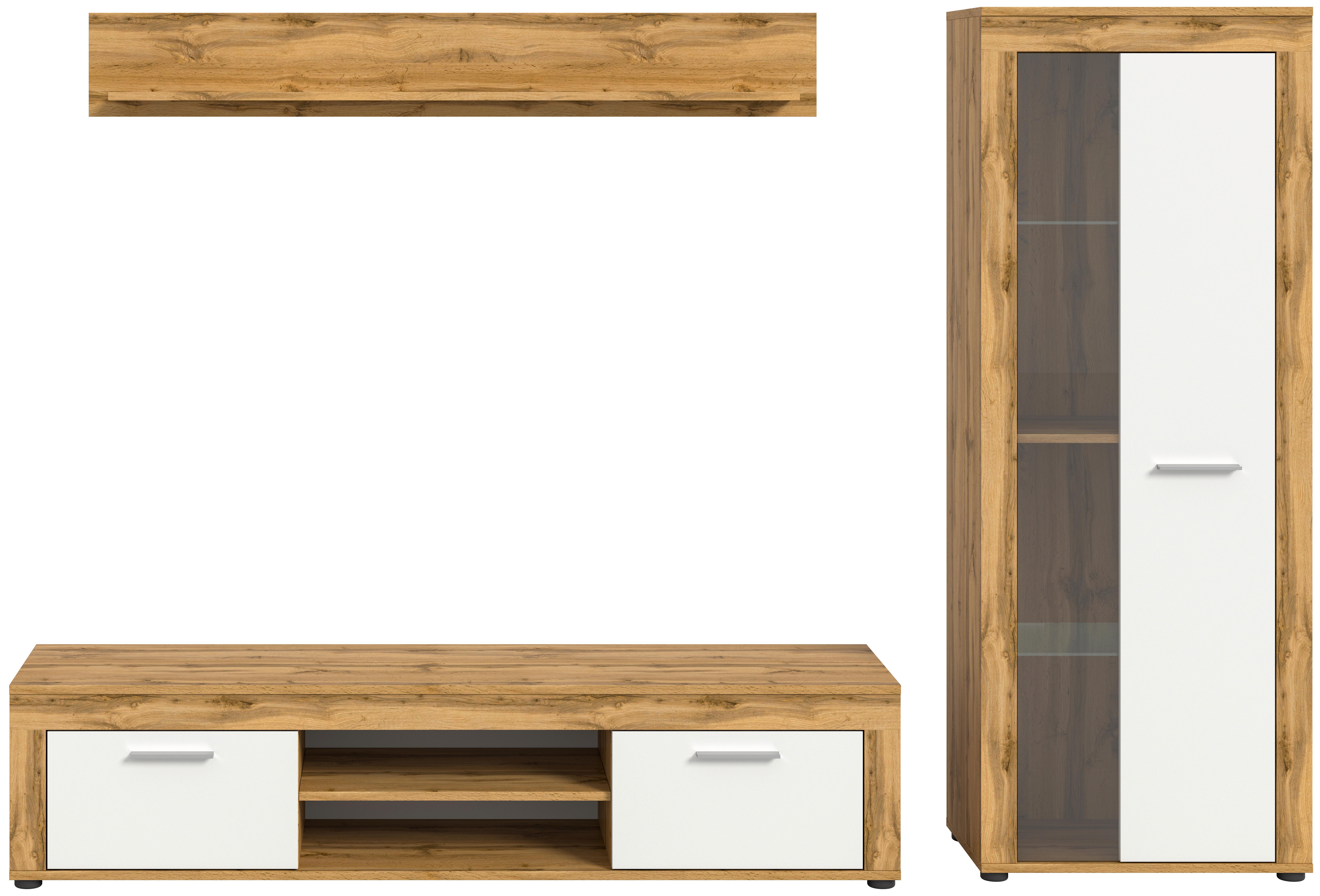Wohnwand Jam Eiche Dekor Weiß 3-Teilig B: 235 Cm