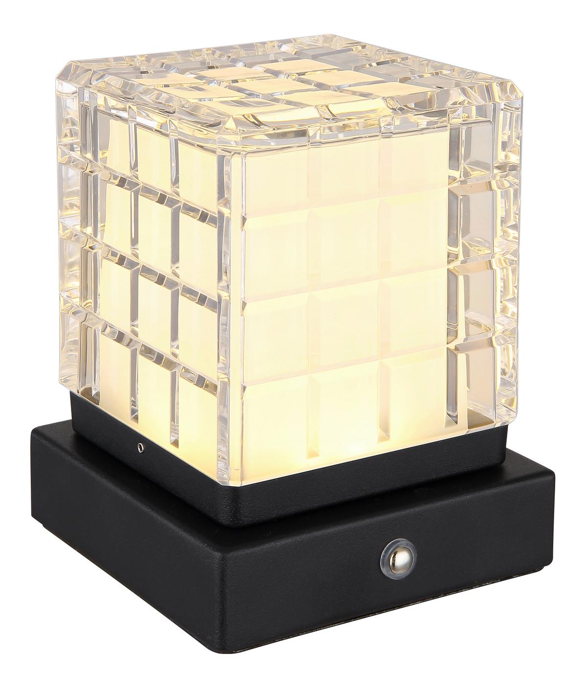 Akku-tischleuchte 21009s - Klar/Schwarz, Trend, Kunststoff/Metall (10/10/10cm) - Globo