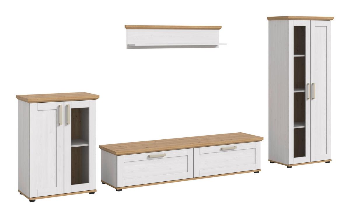 Wohnwand Verona Lärchefarben /Eiche Dekor B: 316cm - Lärchefarben/Schwarz, Design, Holzwerkstoff (316/161/40cm) - Livetastic