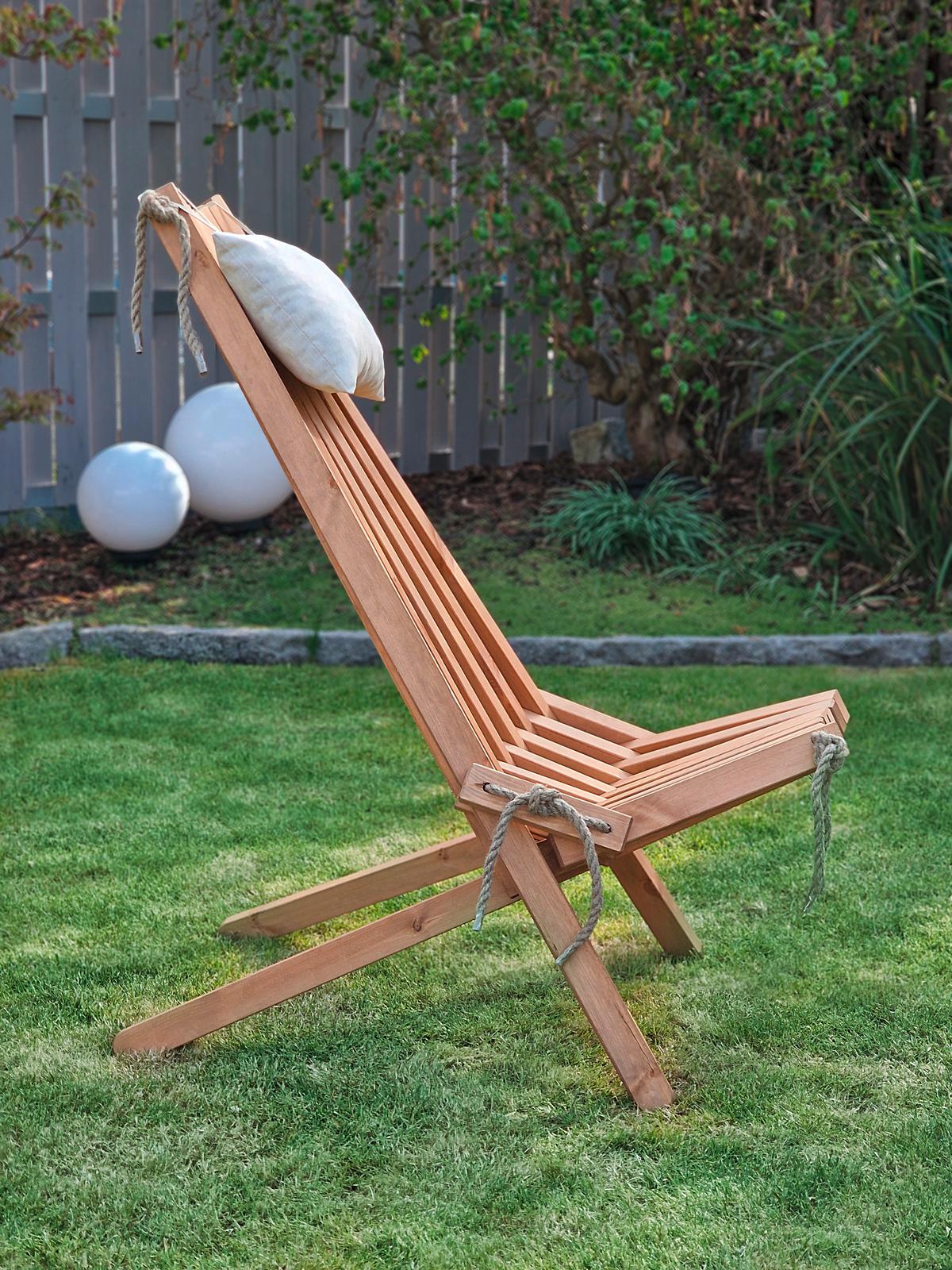 Garten-relaxsessel Falun Holz Klappbar, Mit Zierkissen - Braun, MODERN, Holz/Textil (69/104/93cm) - Gardenson