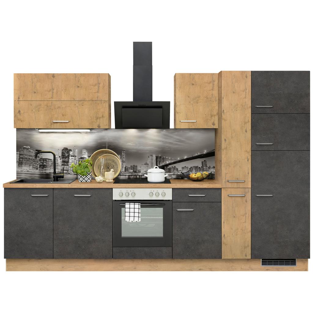 Küchenzeile Mit Geräte 310 Cm Grau/eiche Dekor