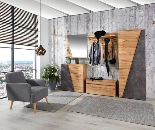 Schuhschrank Venedig Eiche Dekor 2-Türig B: 70 cm - Eichefarben/Dunkelgrau, MODERN, Holzwerkstoff (70/196/35cm)