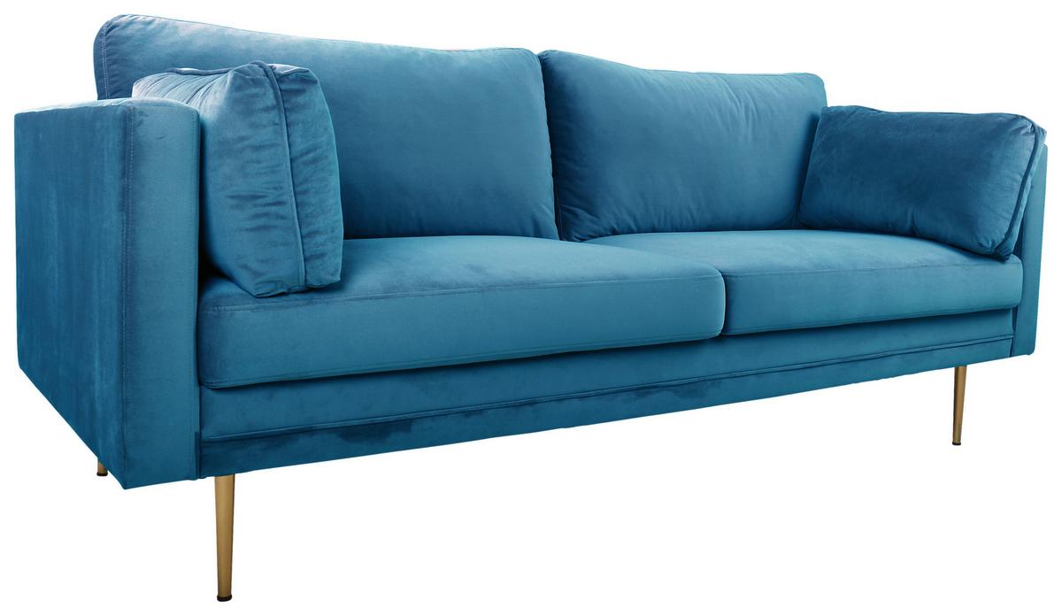 2-Sitzer-Sofa Boom - Blau/Goldfarben, Design, Textil/Metall (203/84/90cm) - Livetastic
