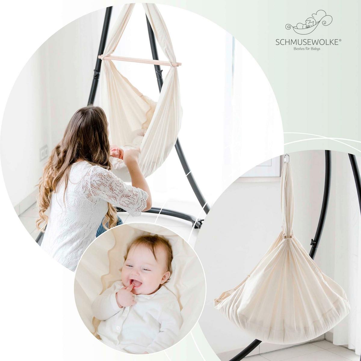 Federwiege Sw-Set-Ft-001 - Beige/Weiß, Basics, Holz/Textil (135/194/135cm) - SCHMUSEWOLKE