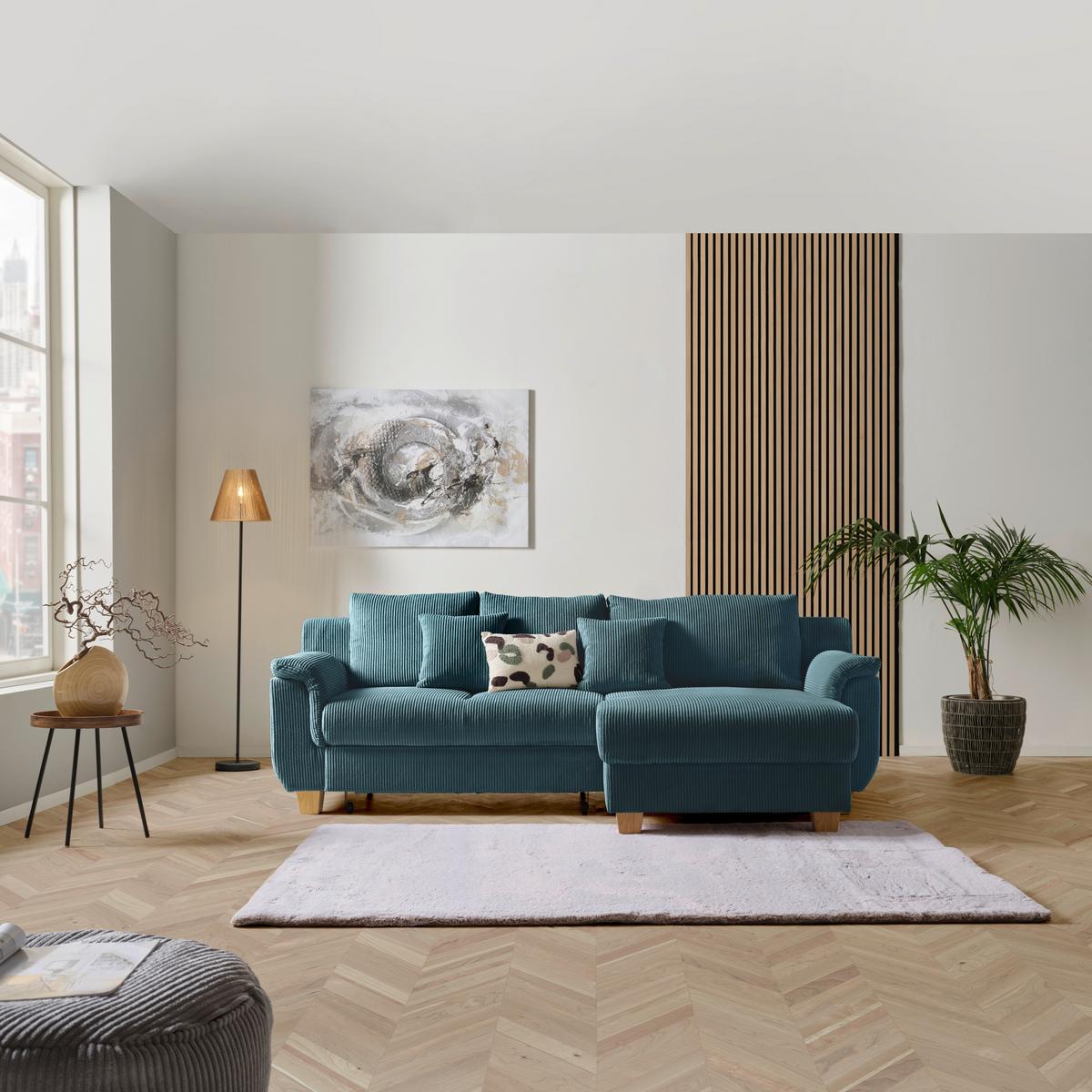 Ecksofa Alex - Naturfarben/Hellblau, MODERN, Textil (246/88cm)