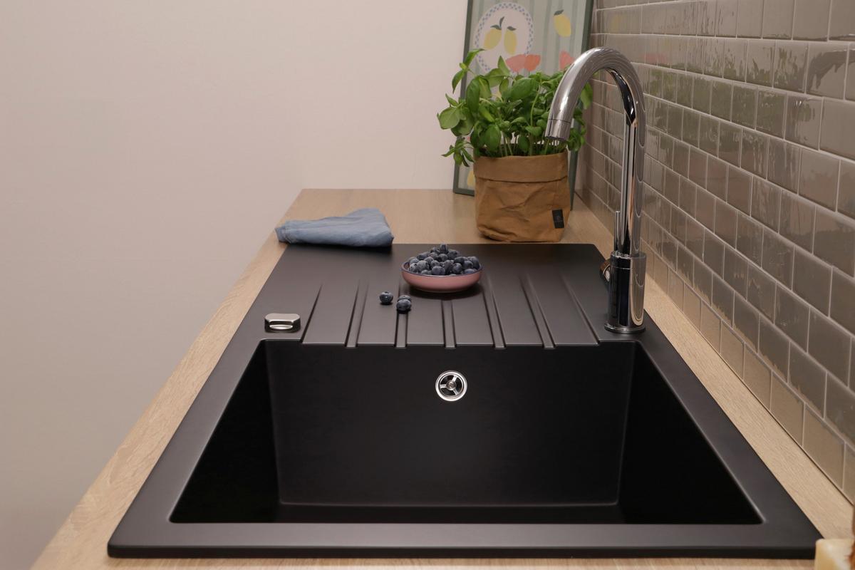 SPÜLE Almonto, Schwarz B: 100 cm - Schwarz, Trend, Stein (100/22/50cm) - Respekta
