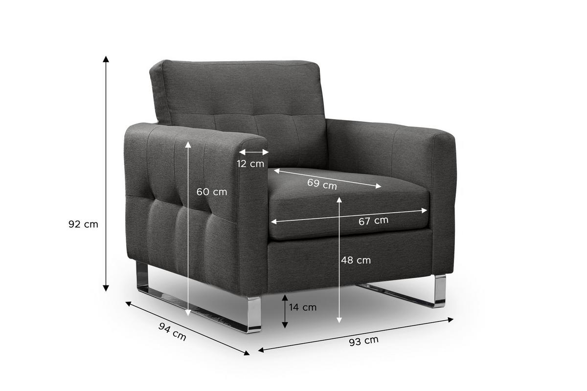 1,5-Sitzer Hera Grau B: 93cm - Chromfarben/Grau, Basics, Holz/Textil (93/92/94cm) - MID.YOU