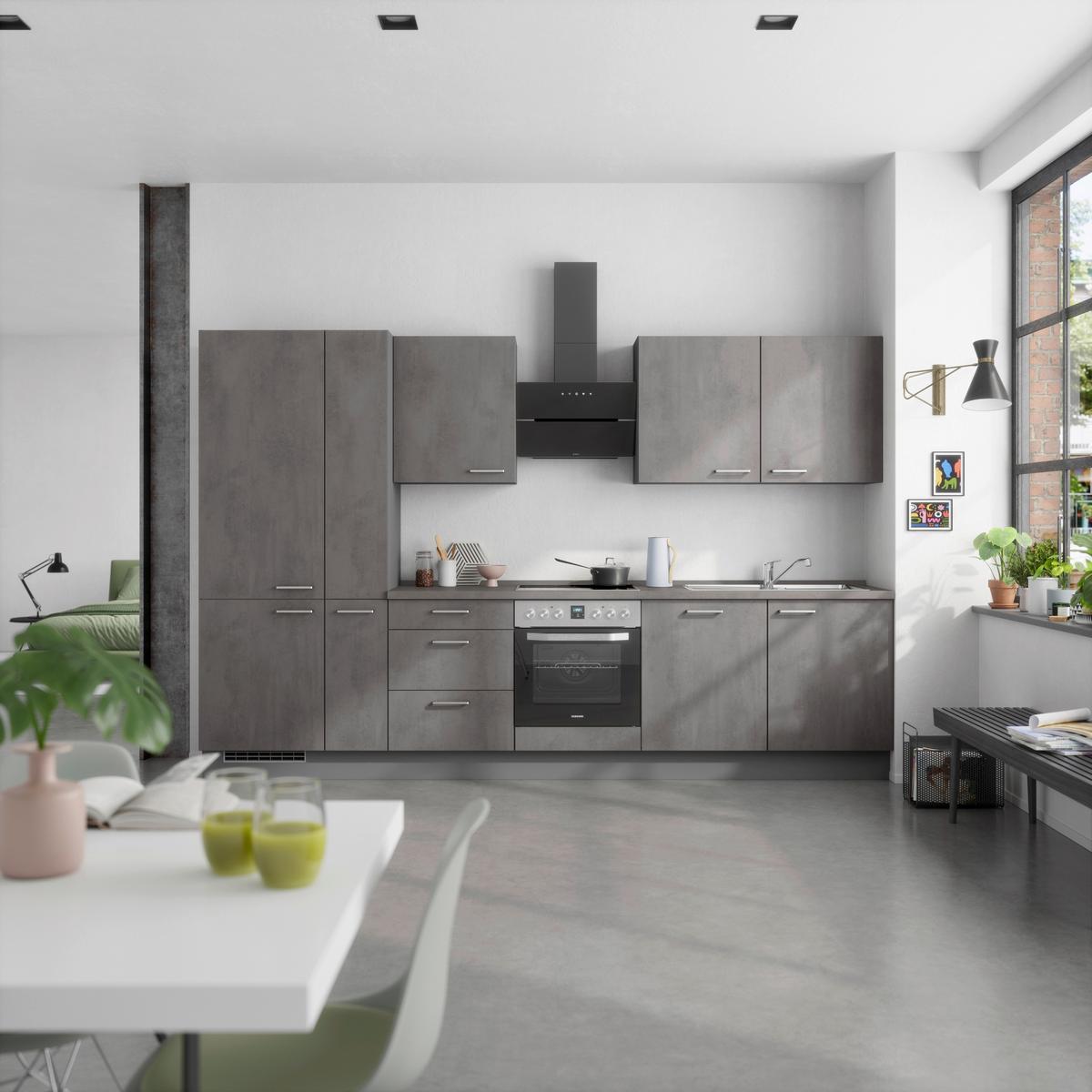 Kuchynská linka 330 cm, bridl.šedý betón/bridl.šedá - farba ušľachtilej ocele/bridlicová, Modern, kov/kompozitné drevo (330cm) - Nobilia