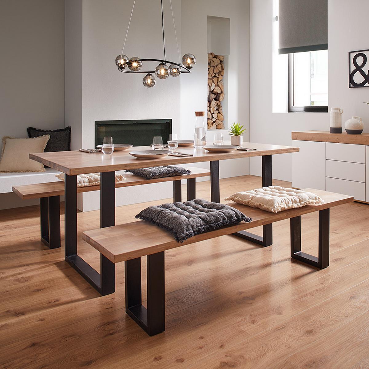 Jídelní stůl VALERIO 180x90 cm - černá/barvy dubu, Moderní, kov/dřevo (180/90/76cm) - Bessagi Home