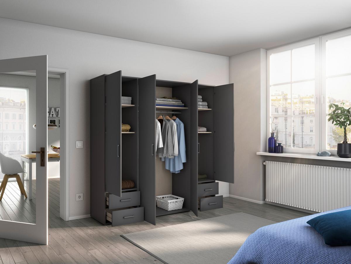 Drehtürenschrank mit Schubladen 187 cm Grau - Grau, MODERN, Holzwerkstoff (187/194/53cm) - Rauch Möbel
