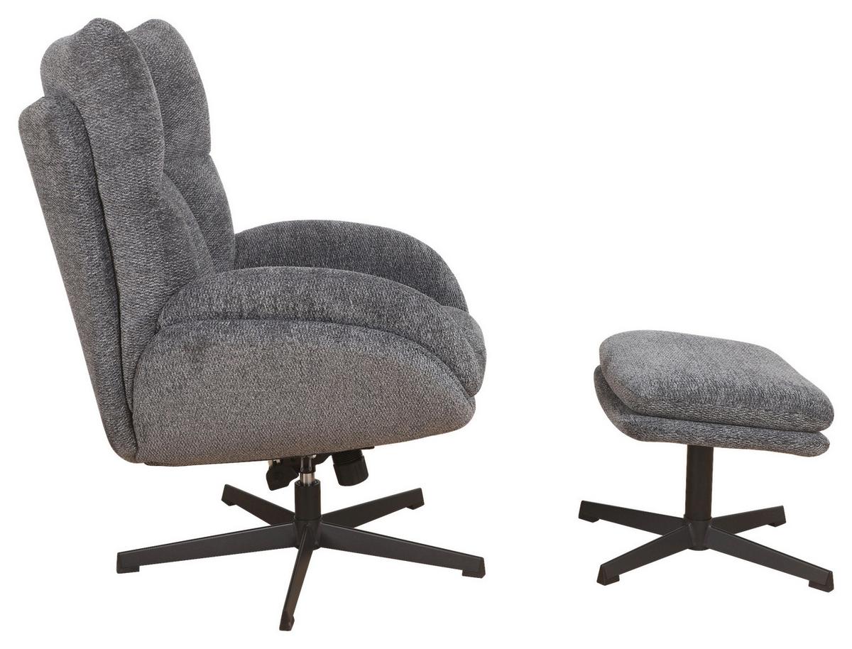 Relaxsessel Houston Chenille dunkelgrau, B: 76cm - Dunkelgrau/Schwarz, MODERN, Textil/Metall (76/101/87cm)