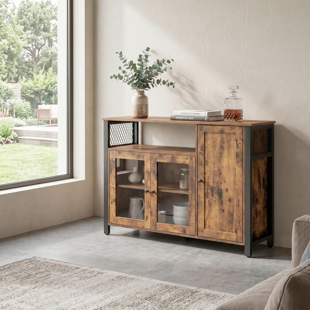 Kommode B: 110 cm Braun/Schwarz - Schwarz/Braun, Trend, Glas/Holzwerkstoff (110/75/33cm) - Boxxx