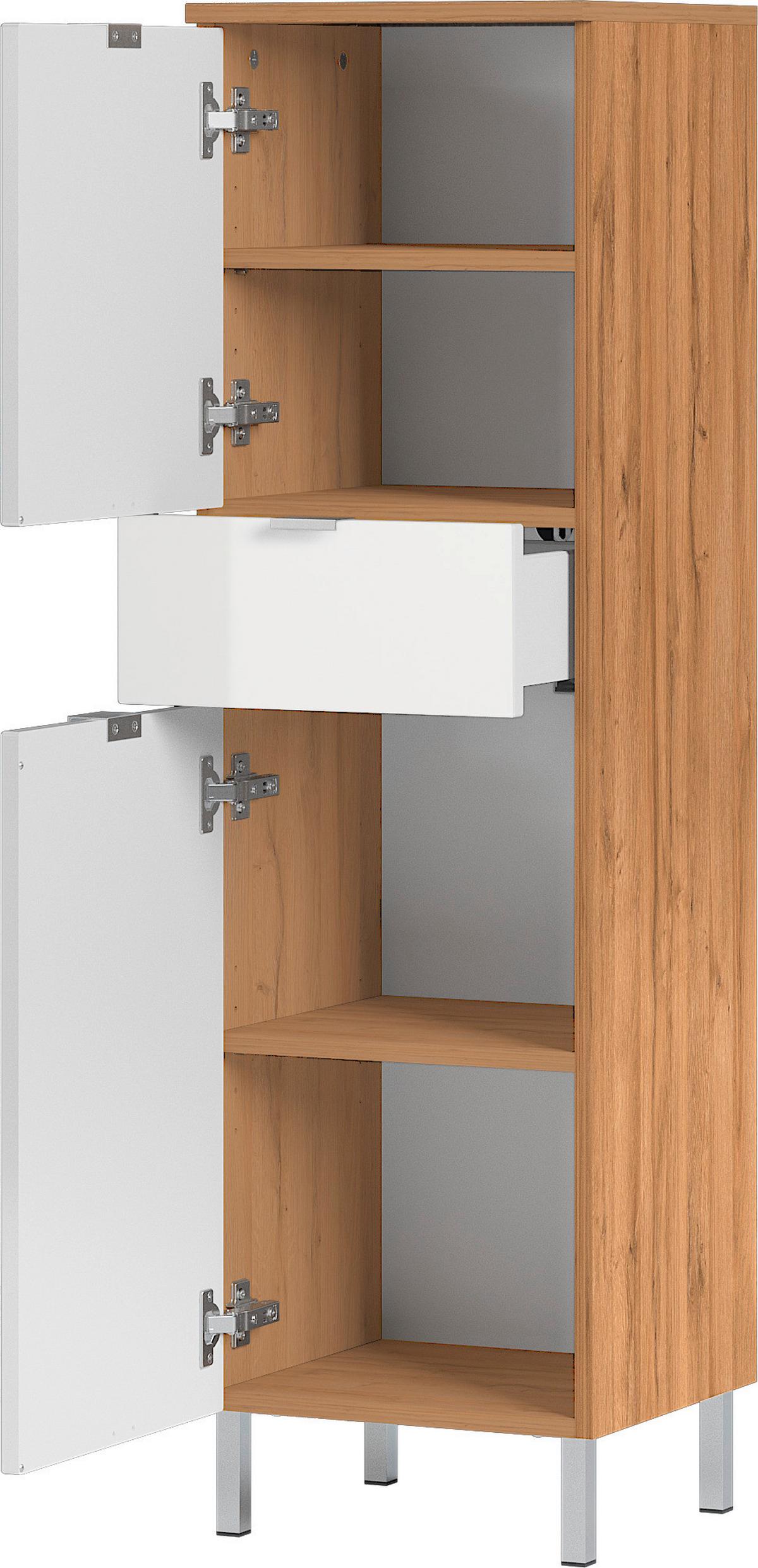 Midischrank Bad Bxh 34x120 Cm Weiß/ Eiche Dekor - Chromfarben/Eichefarben, KONVENTIONELL, Holzwerkstoff (34/120/34cm) - Germania