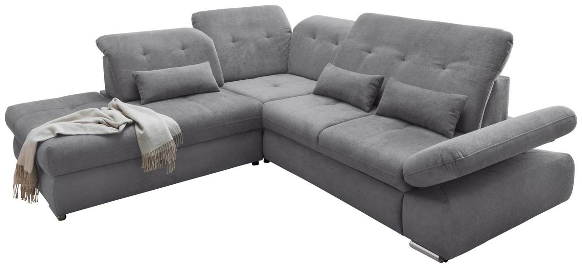 Ecksofa Dalida Dunkelgrau S: 254x280cm - Chromfarben/Dunkelgrau, MODERN, Textil (254/280cm) - Livetastic