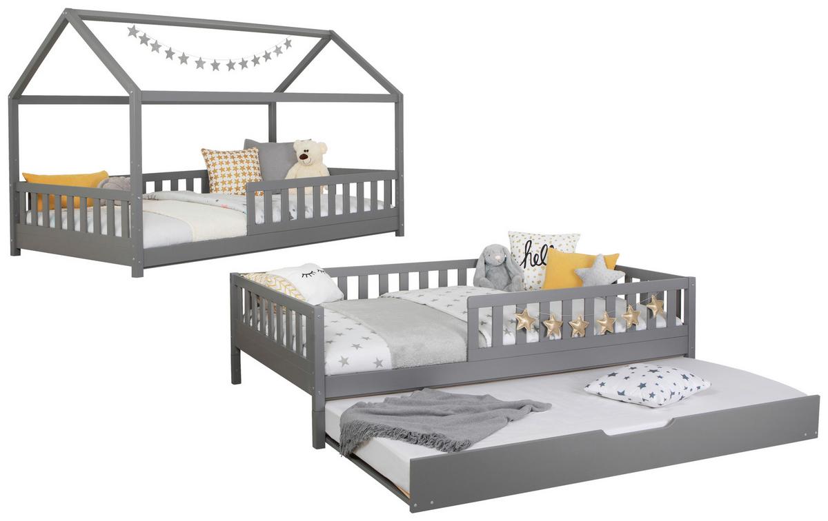 Bodenbett 100/200 Cm Hellgrau Inkl. Matratzen Und Zusatzbett - Hellgrau/Naturfarben, MODERN, Holz/Textil (100/200cm) - MID.YOU