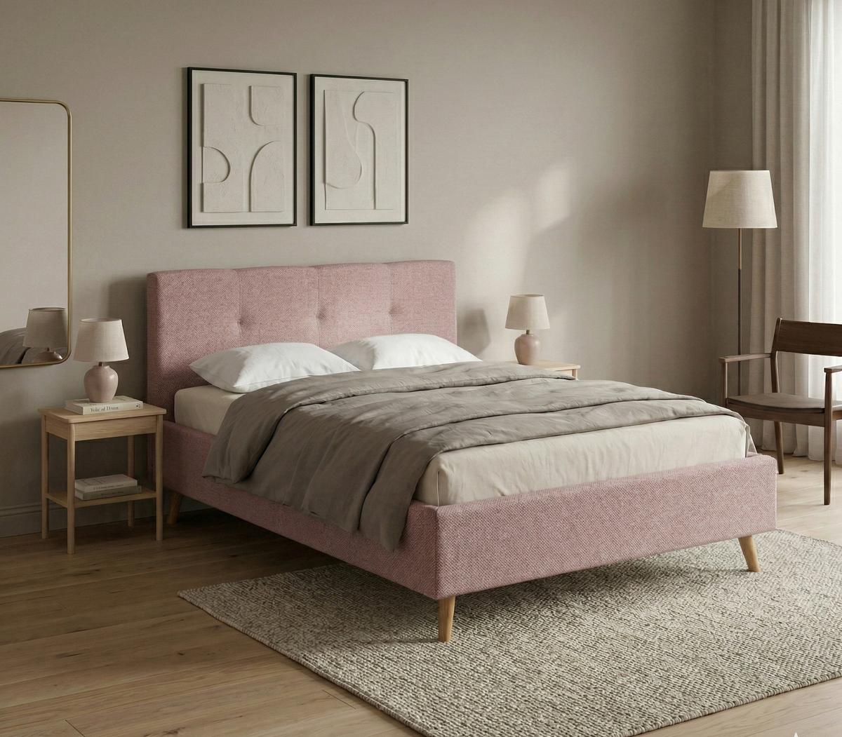 Polsterbett Rossva Lf: 200x200 Rosa - Hellrosa/Eichefarben, MODERN, Holz/Textil (200/200cm) - MID.YOU