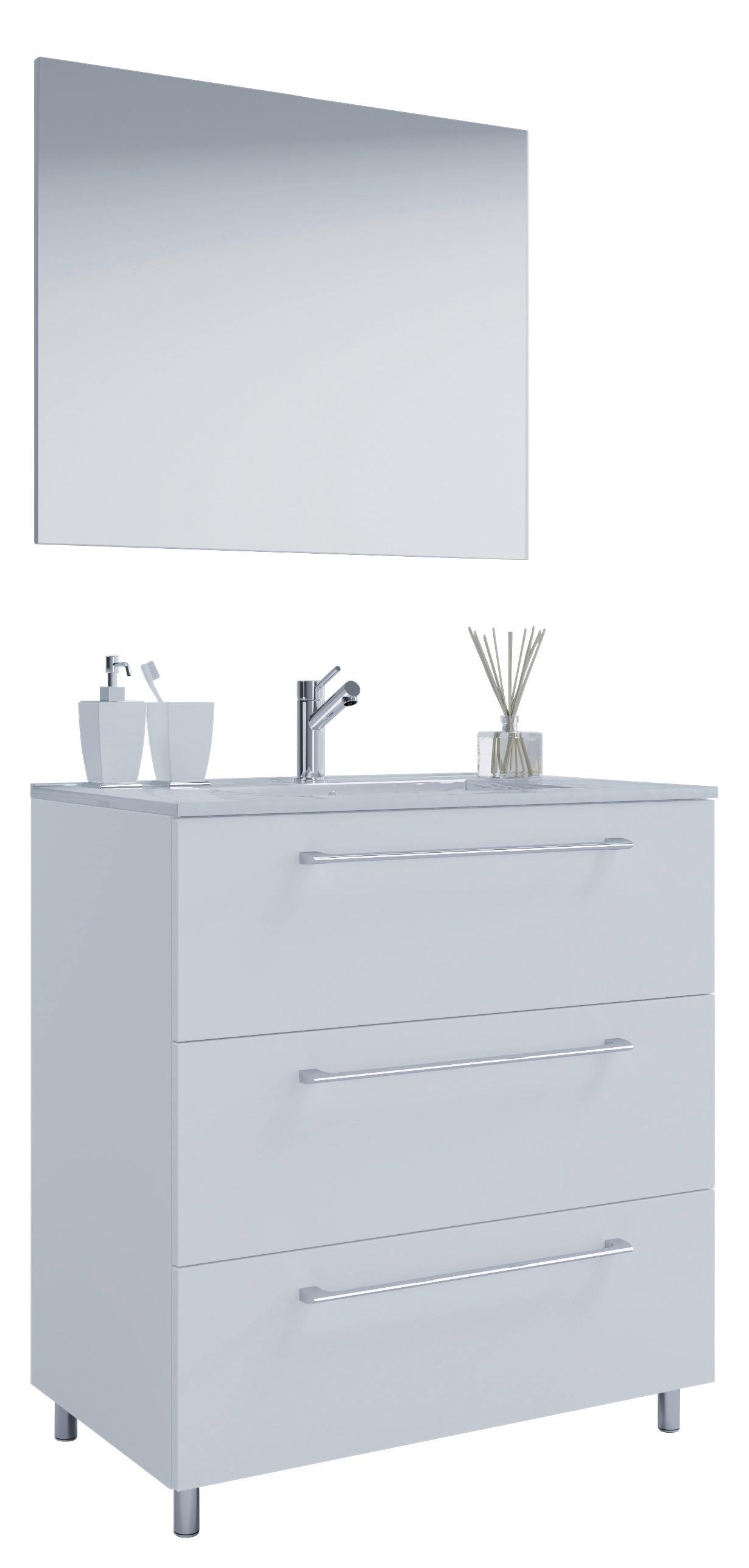 Badmöbel-Set 3-Tlg. Schubo B: 60 cm Weiß Dekor - Alufarben/Weiß, MODERN, Keramik/Holzwerkstoff (60cm) - MID.YOU