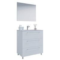 Badmöbel-Set 3-Tlg. Schubo B: 60 cm Weiß Dekor - Alufarben/Weiß, MODERN, Keramik/Holzwerkstoff (60cm) - MID.YOU