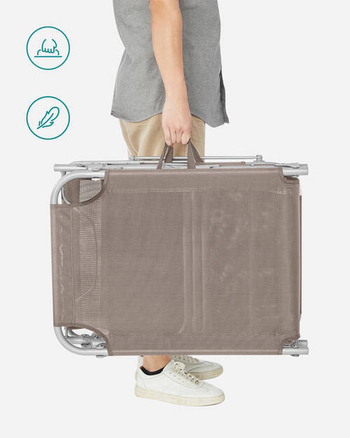 Sonnenliege Taupe inkl. Sonnendach, B: 53 cm - Taupe, Basics, Textil/Metall (53/29,5/193cm) - Modante