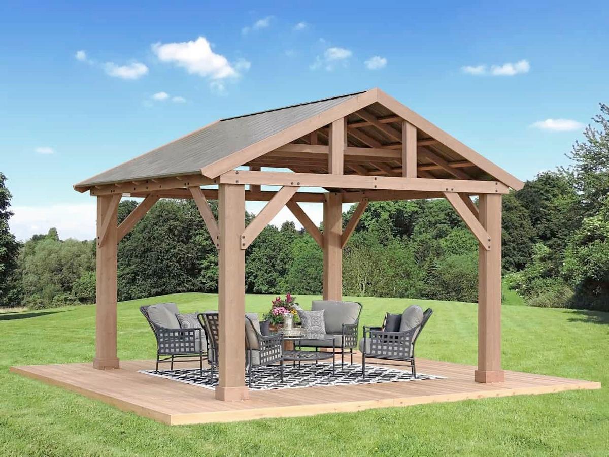Pavillon YUKon 366x427 cm wetterfest regenabweisend - Naturfarben, Basics, Holz/Metall (366/330/427cm)