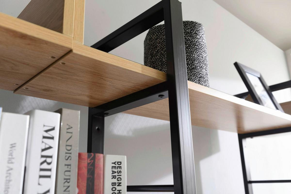 Regal Naturfarben/schwarz - Schwarz/Naturfarben, Design, Holzwerkstoff/Metall (120/180/30cm) - Livetastic