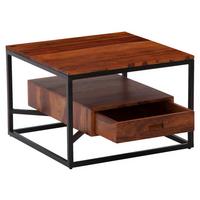 Couchtisch Sheesham B: 60 cm inkl. Lade - Sheeshamfarben/Schwarz, Design, Holz/Metall (60/60/40cm) - MID.YOU